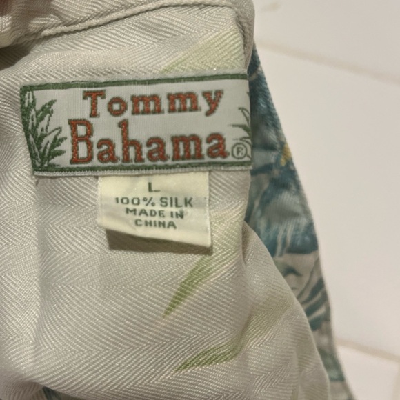 Tommy Bahama Silk Shirt with Blue and Green Floral Design - Picture 3 of 3